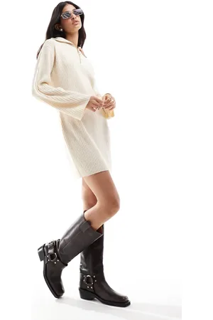 Threadbare Vestido corto color avena estilo jersey con cuello subido con cremallera de - neutro