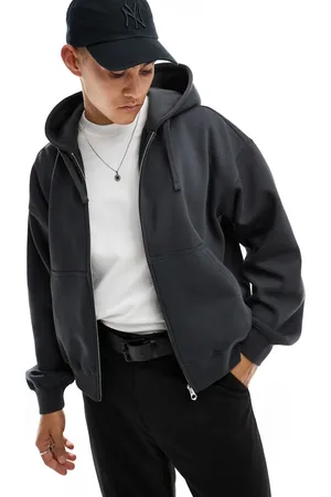 Weekday Sudadera negro desgastado de corte cuadrado con capucha y cremallera de