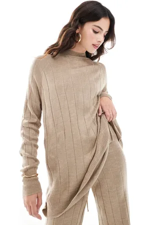 ONLY Jersey color con cuello alto de punto ligero de (parte de un conjunto)-Beis neutro