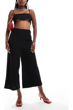 River Island Pantalones culotte negros de pernera ancha de
