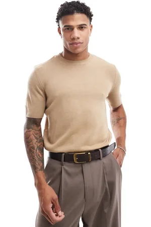 ASOS Camiseta color con cuello redondo de punto de (parte de un conjunto)-Beis neutro