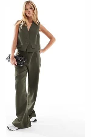 Pieces® Pantalones de sastre caquis con botones en la pernera de (parte de un conjunto)-Verde