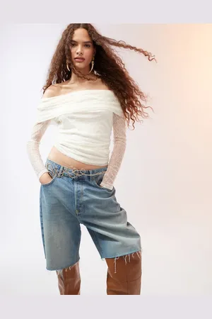 MANGO Top con escote palabra de honor plegado de encaje de