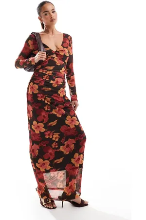 ONLY Vestido largo oscuro reversible con estampado floral de