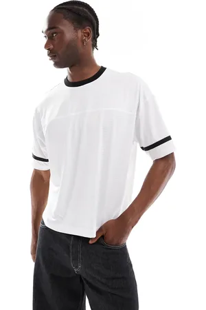 ASOS Camiseta blanca de corte cuadrado extragrande y estilo deportivo con ribetes de
