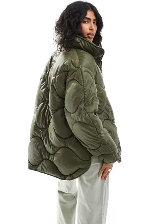 JJXX Chaqueta verde guateada extragrande con cuello alto de