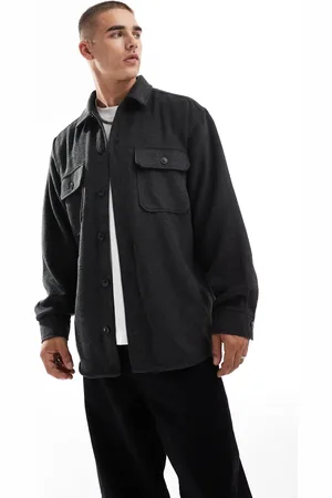 JACK & JONES Sobrecamisa gris oscuro de sarga gruesa cepillada de