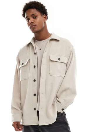 JACK & JONES Sobrecamisa beis de sarga gruesa cepillada de -Beis neutro