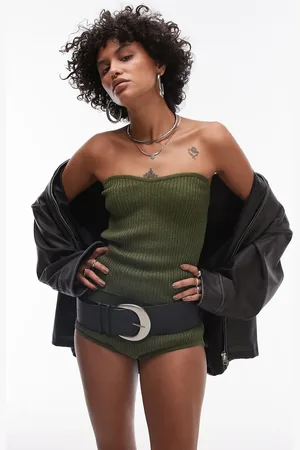 MANGO Top con escote palabra de honor de canalé de (parte de un conjunto)-Verde