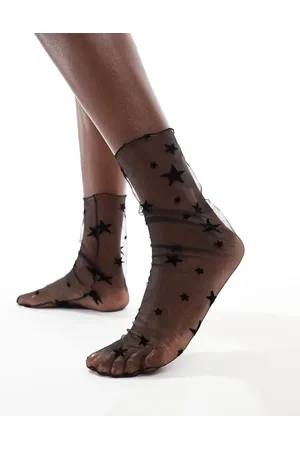 Glamorous Calcetines negros con diseño de estrellas de malla de