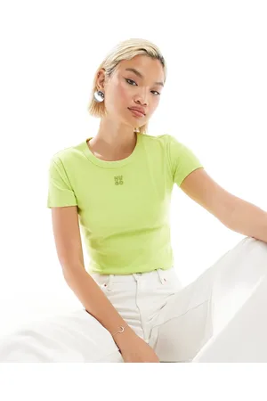 HUGO BOSS Camiseta corta amarilla con diseño encogido Delanor de