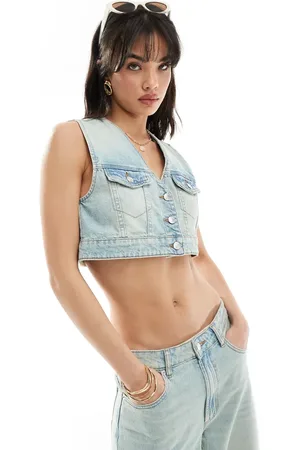 ASOS Chaleco corto con lavado vintage de (parte de un conjunto)-Azul