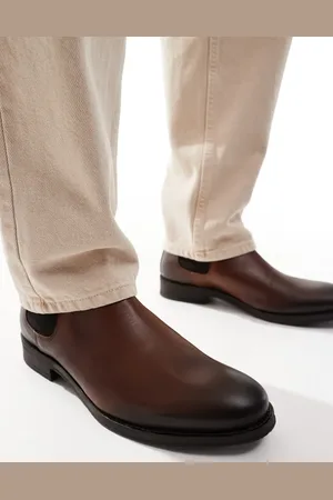 JACK & JONES Botas Chelsea de cuero en marrón de