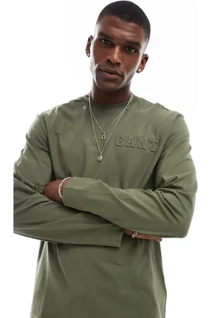 GANT Camiseta caqui de manga larga con logo en relieve a tono de -Verde