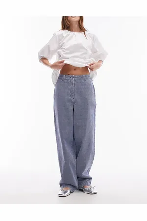 Topshop Pantalones azules a rayas de pernera recta de