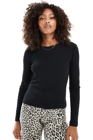VERO MODA Top de manga larga con diseño encogido de canalé de