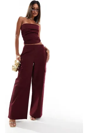 Kaiia Pantalones burdeos oscuro de pernera ancha exclusivos de (parte de un conjunto)-Rojo