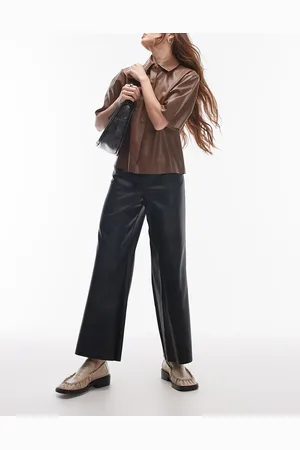 Topshop Pantalones negros tobilleros de cuero sintético de