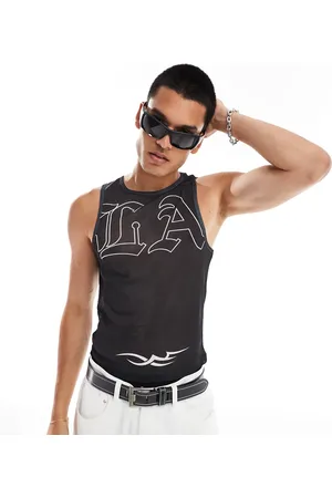COLLUSION Camiseta negra sin mangas con estampado de malla texturizada de -Blanco