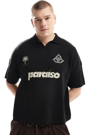 ASOS Polo de corte cuadrado extragrande con estampado "Paraiso" en el pecho de punto de