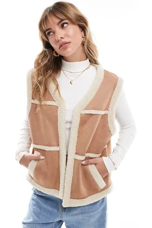 ASOS Chaleco tostado de ante y borreguito sintético de -Multicolor