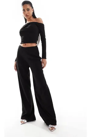Kaiia Pantalones negros de pernera ancha de canalé suave de (parte de un conjunto)