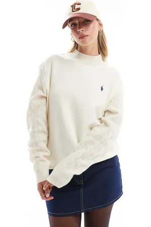 Ralph Lauren Sudadera color con logo de icono y mangas de punto de ochos de -Blanco