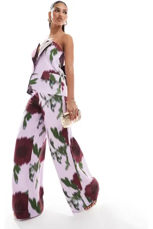 ASOS Pantalones de traje de pernera ancha con estampado floral difuminado de (parte de un conjunto)-Multicolor