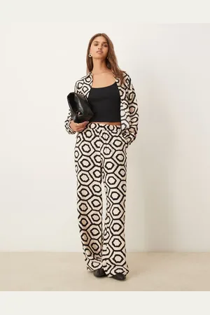 VILA Pantalones de pernera ancha con estampado abstracto de (parte de un conjunto)-Blanco