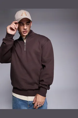 ASOS Sudadera marrón extragrande con cremallera corta de tejido grueso de 400 g/m2 premium de