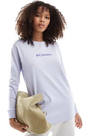 Columbia Camiseta blanca y morado gema de manga larga North Cascades de