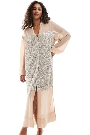 Never Fully Dressed Vestido camisero semilargo plateado de lentejuelas Lila de Petite