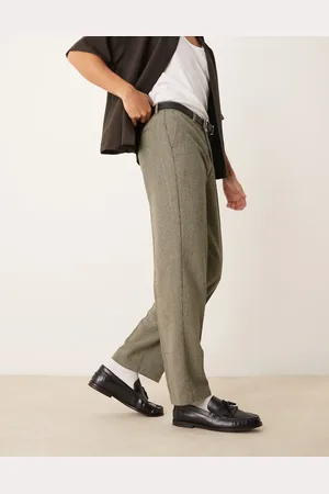 ASOS Pantalones de vestir de pernera recta con estampado pequeño de pata de gallo de mezcla de lana de
