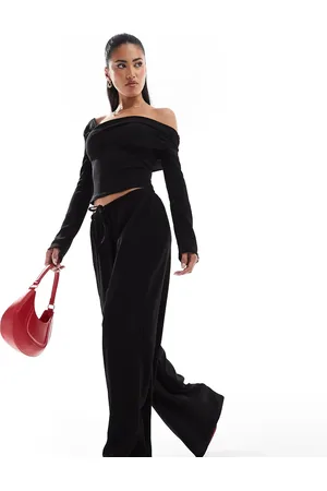 Kaiia Pantalones negros de pernera ancha de canalé exclusivos de (parte de un conjunto)