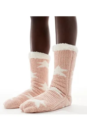 Loungeable Calcetines estrella estilo pantuflas de punto de ochos suave de