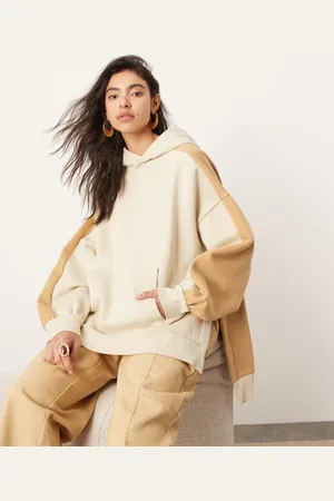 ASOS Sudadera color camel y avena extragrande con capucha, diseño color block y abertura en el bajo de -Multicolor