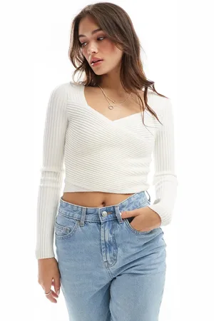 Abercrombie & Fitch Jersey corto color con parte delantera cruzada de punto de -Blanco