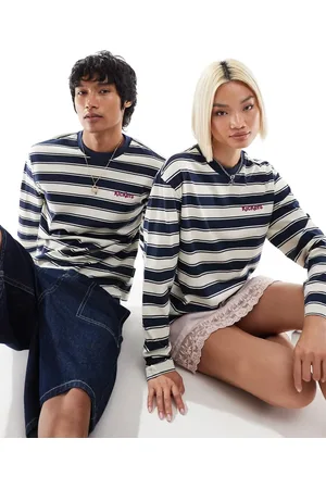Kickers Sudadera a rayas unisex con cuello redondo y logo bordado en el pecho de -Multicolor