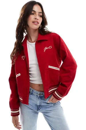 GANT Chaqueta bomber roja con diseño universitario y logo de pana de -Rojo