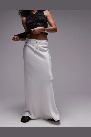 Topshop Falda blanco hueso de corte al bies con panel en la cintura con cordón ajustable de