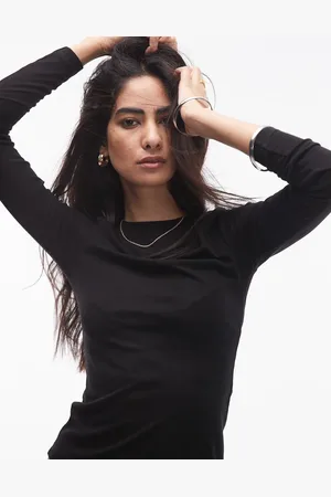 Topshop Top traslúcido de manga larga con cuello redondo premium de -Sin color