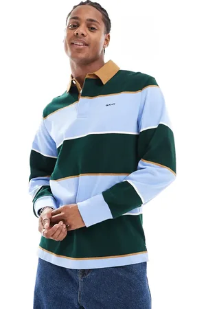 GANT Sudadera azul a rayas de estilo rugby con logo de la colección cápsula por el 75 aniversario de