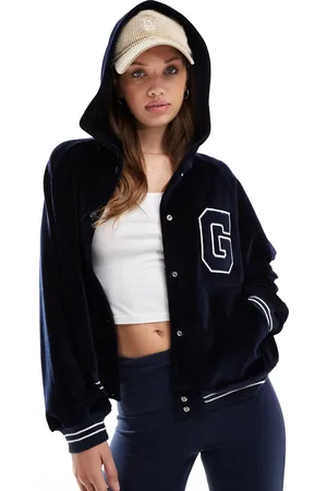 GANT Chaqueta bomber azul marino con capucha y logo universitario de velour de
