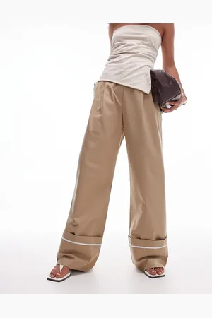 Topshop Pantalones color con detalle de bajos vueltos de -Beis neutro