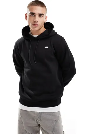JJ Sudadera negra con capucha y logo pequeño en el pecho de