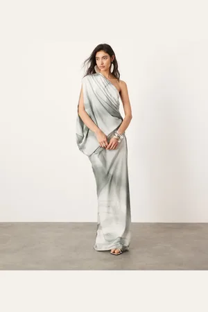 ASOS Vestido largo extragrande asimétrico con estampado marmolado de satén de -Multicolor