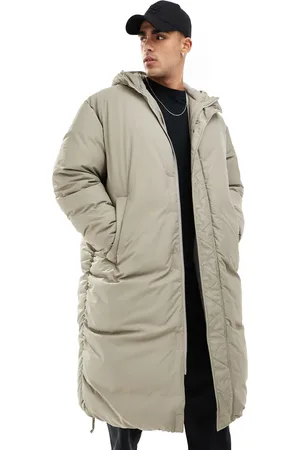 ASOS Chaqueta de plumas color extragrande con capucha y cordones ajustables de -Beis neutro