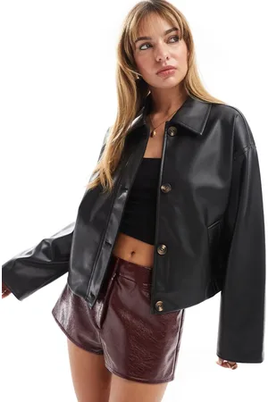 ASOS Chaqueta negra abotonada de tejido efecto cuero de