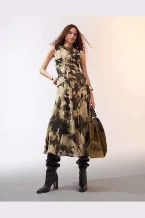 ASOS Vestido midi color mostaza con , cuello halter y diseño de dos capas de -Multicolor