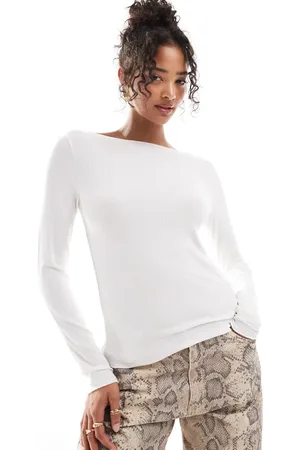 Abercrombie & Fitch Top de manga larga con cuello barco de canalé de